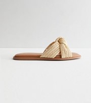 New Look Wide Fit Off White Woven Knot Sliders